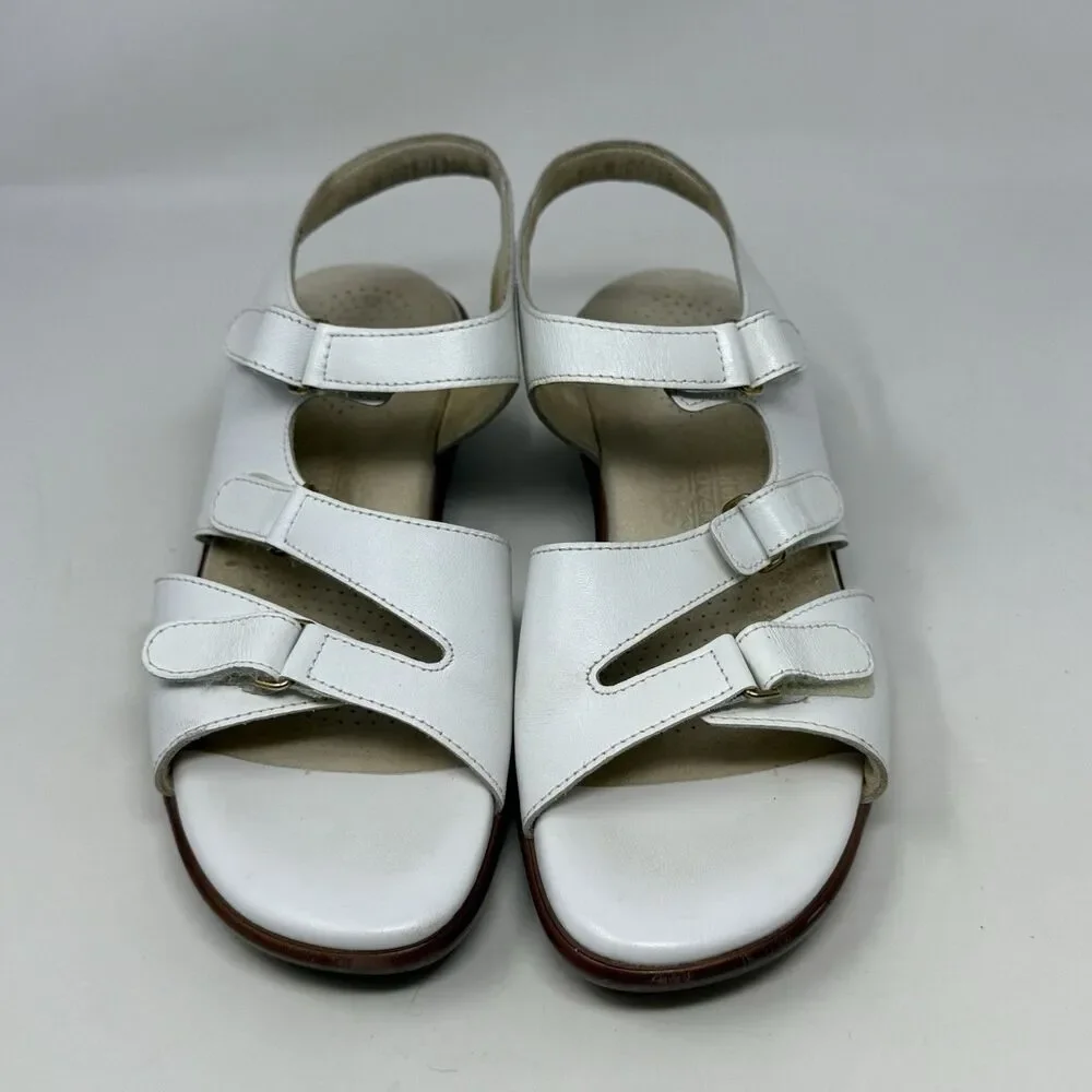 SAS Tabby Wedge Sandals Womens 7.5 W Wide White Leather Strappy Comfort Casual